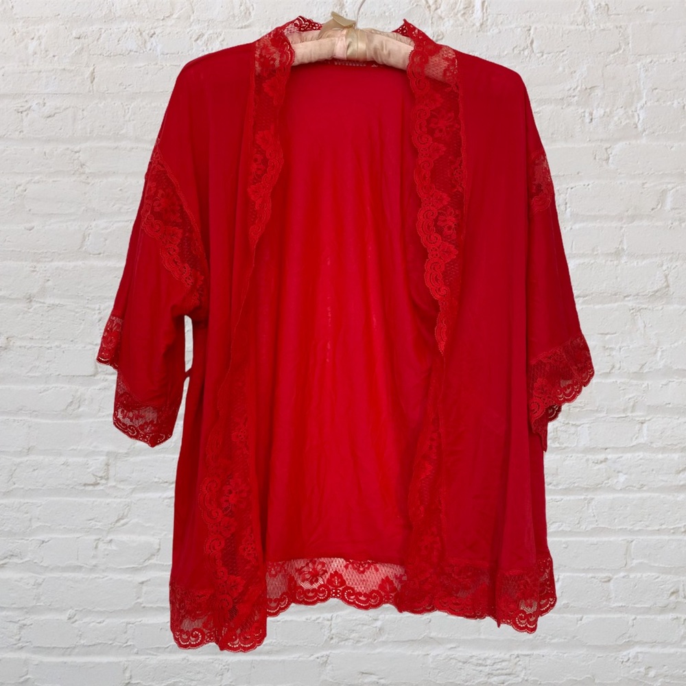 Vintage Olga 1970’s Cherry Red & Lace Robe
